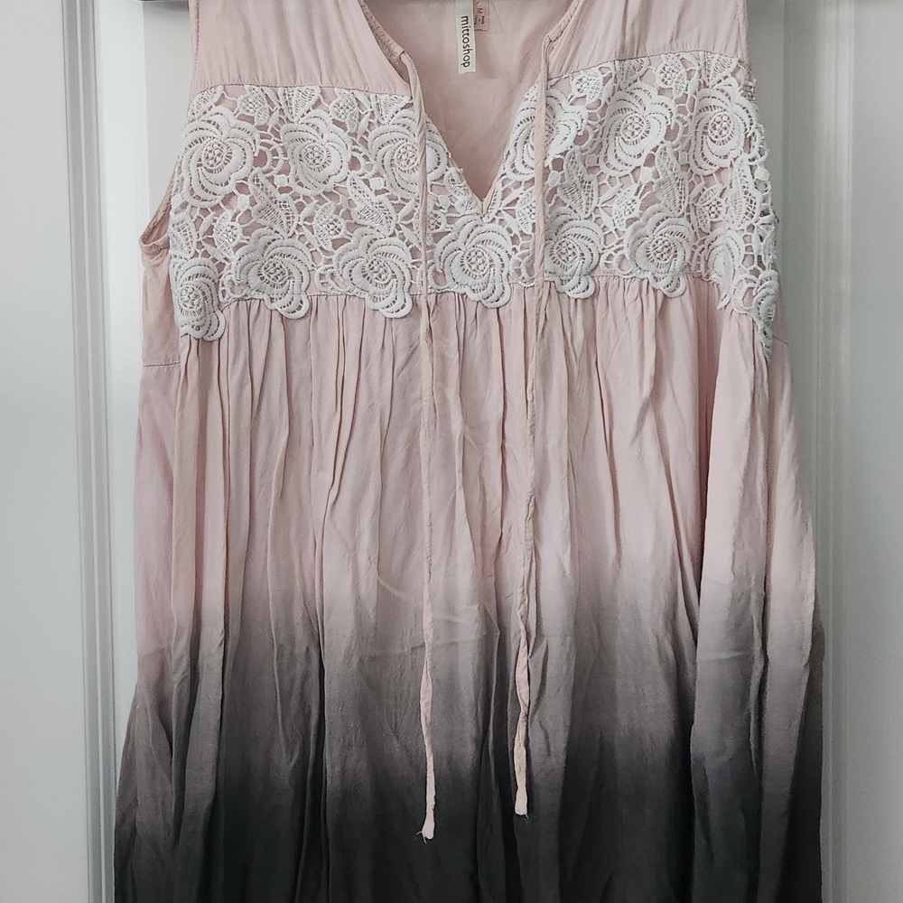 Mittoshop Ombre Pink Lace Detail Dress With Pockets